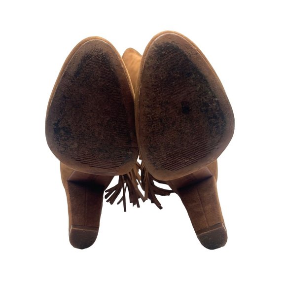 Lauren Ralph Lauren Camel Suede and Leather Fringe High Heel Boots Size 7 - Picture 10 of 11